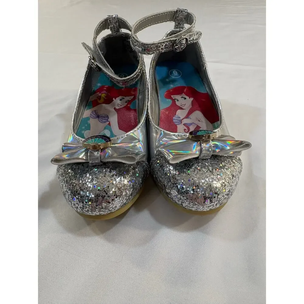 Disney Ariel Mermaid Silver Sparkle Glitter Heels Shoes Toddler Girls Size 9